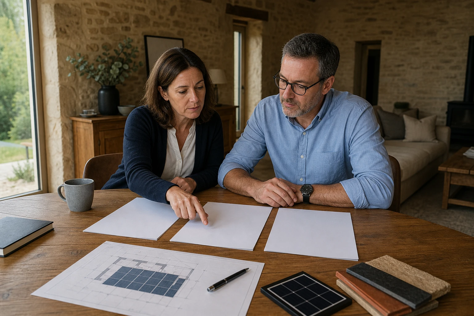 Plans de toiture et propositions photovoltaïques comparés sur une table